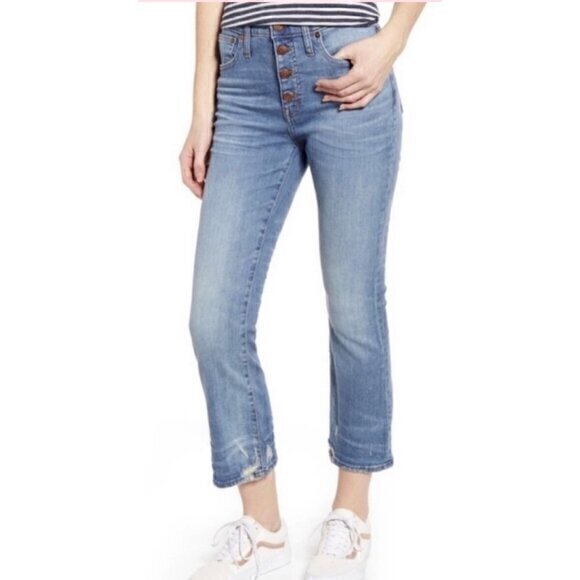 NWT Madewell Petite Size 26P Cali Demi-Boot Button Fly Cropped Jeans‎ in Blue
